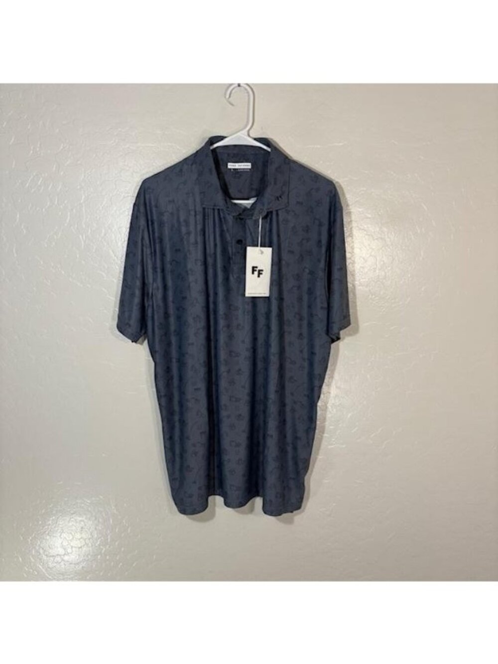 Fore Fathers Polo Shirt Mens Large Blue Excavator Print Golf Performance Stretch